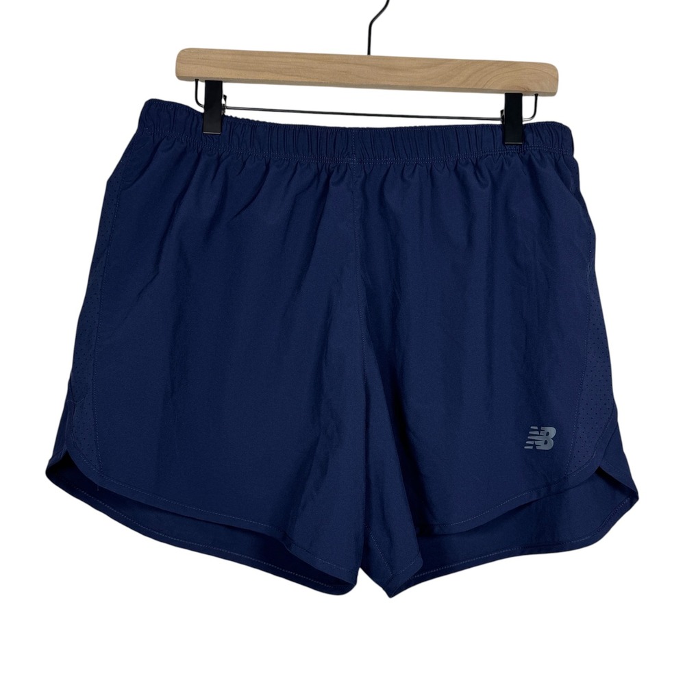 New Balance Womens Athletic Drawstring Shorts 5 inch inseam Size L Navy Blue